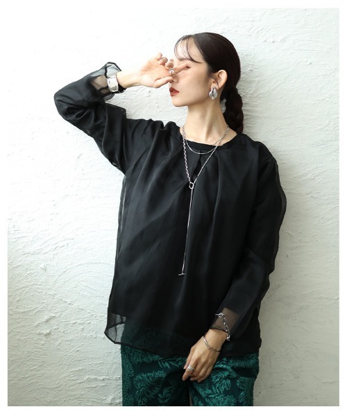 Sawa a la mode(サワアラモード)の「オーガンジーレイヤードプルオーバー(シャツ/ブラウス・レディース・ブラック/ブラック×グレー・FREE)」の17枚目の写真