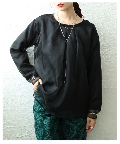 Sawa a la mode(サワアラモード)の「オーガンジーレイヤードプルオーバー(シャツ/ブラウス・レディース・ブラック/ブラック×グレー・FREE)」の18枚目の写真