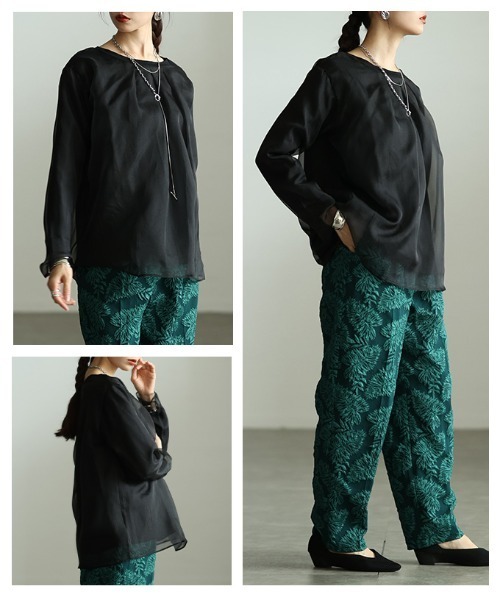 Sawa a la mode(サワアラモード)の「オーガンジーレイヤードプルオーバー(シャツ/ブラウス・レディース・ブラック/ブラック×グレー・FREE)」の19枚目の写真