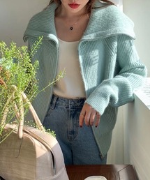 襟付きジップスニットカーディガン