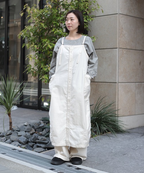 D.M.G.（ドミンゴ）の「[D.M.G / ディーエムジー] ムラバックサテン ワークサロペットスカート（サロペット/オーバーオール・レディース・ブラック/キナリ・FREE）」の14枚目の写真