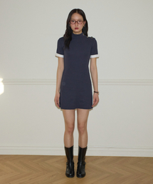 SALON DE YOHN（サロンドヨーン）の「Button Point Short Sleeve Mini Dress_ Navy（ワンピース）」