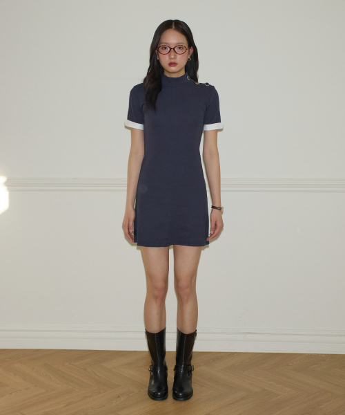 SALON DE YOHN(サロンドヨーン)の「Button Point Short Sleeve Mini Dress_ Navy(ワンピース・レディース・その他・SMALL/MEDIUM)」の1枚目の写真