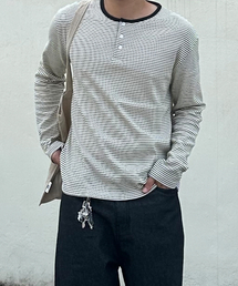 BASEMOMENT（ベースモーメント）の「ストライプヘンリーネックリブTシャツアイボリー（Tシャツ/カットソー）」
