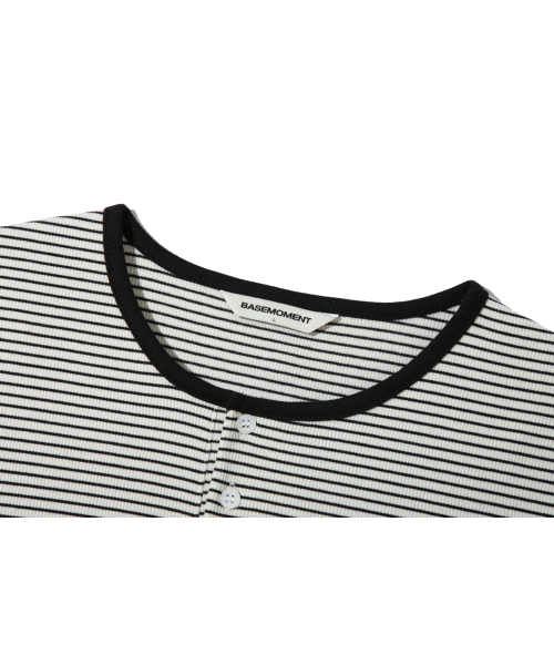 BASEMOMENT（ベースモーメント）の「ストライプヘンリーネックリブTシャツアイボリー（Tシャツ/カットソー・メンズ・その他・MEDIUM/LARGE）」の4枚目の写真