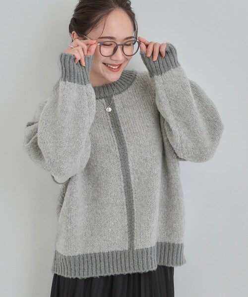 セール】【S-LL】配色デザインがポイント ざっくり編みゆるニット
