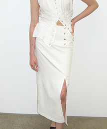 CACELE（カッセル）の「BELTED LONG SKIRT, WHITE（スカート）」
