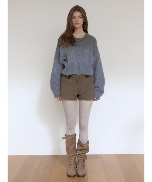 FUR BELT MICRO PANTS (KHAKI)