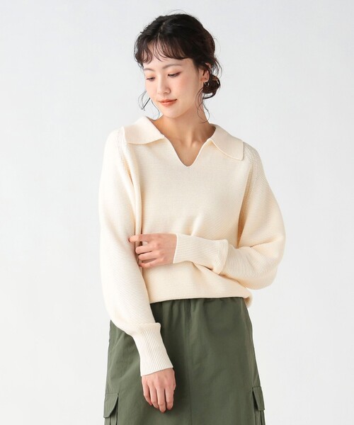 BEAMS HEART（ビームスハート）の「ガーター ポロ ニット（ニット/セーター・レディース・ホワイト系その他5/ブラック/グリーン・FREE）」の7枚目の写真