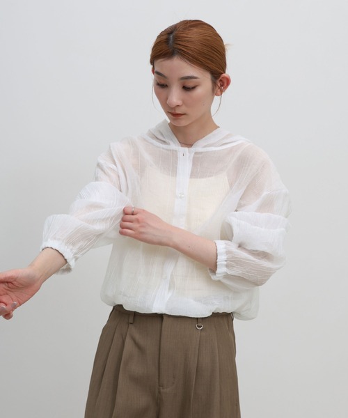 select MOCA（セレクトモカ）の「フード付き楊柳ドロストブラウス（シャツ/ブラウス・レディース・スミクロ/オフホワイト・FREE）」の2枚目の写真
