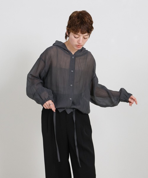 select MOCA（セレクトモカ）の「フード付き楊柳ドロストブラウス（シャツ/ブラウス・レディース・スミクロ/オフホワイト・FREE）」の9枚目の写真
