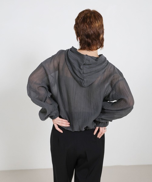 select MOCA（セレクトモカ）の「フード付き楊柳ドロストブラウス（シャツ/ブラウス・レディース・スミクロ/オフホワイト・FREE）」の6枚目の写真