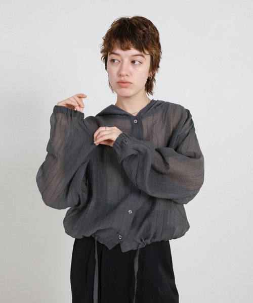 select MOCA（セレクトモカ）の「フード付き楊柳ドロストブラウス（シャツ/ブラウス・レディース・スミクロ/オフホワイト・FREE）」の5枚目の写真