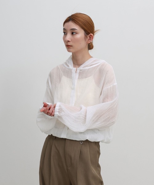 select MOCA（セレクトモカ）の「フード付き楊柳ドロストブラウス（シャツ/ブラウス・レディース・スミクロ/オフホワイト・FREE）」の16枚目の写真