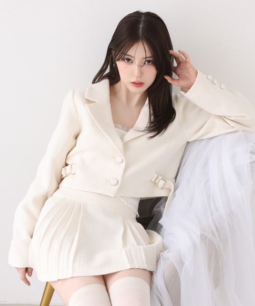 one after another NICE CLAUP(ワンアフターアナザーナイスクラップ)の「【premium order】セットで着れる/ツイードショートジャケット(テーラードジャケット・レディース・アイボリー/ブラック/ミント・FREE)」の13枚目の写真