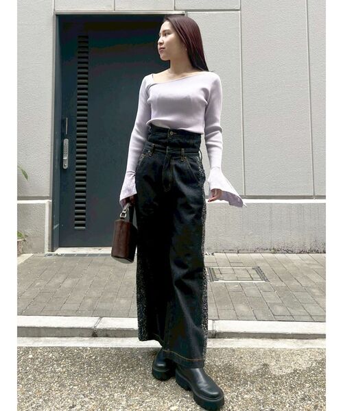 LAGUNAMOON（ラグナムーン）の「シアーパターンカフスリブニットプルオーバー（ニット/セーター・レディース・ブラック/ラベンダー/ホワイト・FREE）」の12枚目の写真