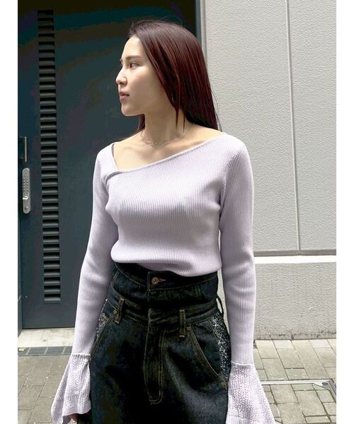 LAGUNAMOON（ラグナムーン）の「シアーパターンカフスリブニットプルオーバー（ニット/セーター・レディース・ブラック/ラベンダー/ホワイト・FREE）」の14枚目の写真