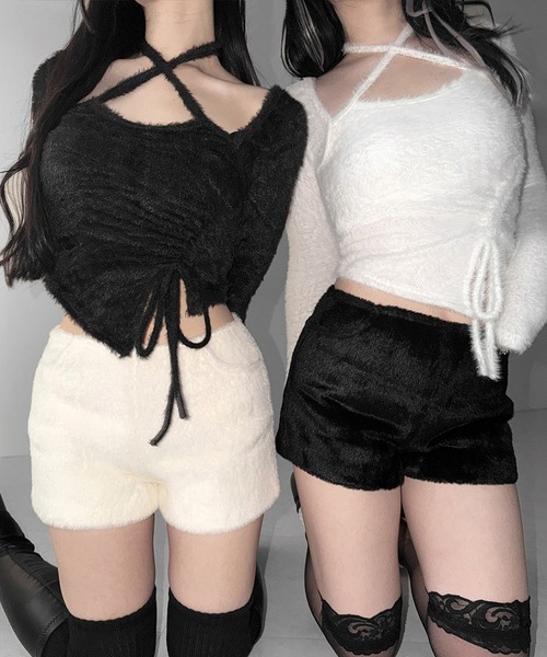 me+em select(ミームセレクト)の「※※【 3color 】クロスネックシャーリングリボンシャギートップス / cross neck shirring ribbon shaggy tops(その他トップス・レディース・ホワイト/ブラック/グレー・FREE)」の16枚目の写真