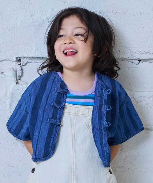 MARKEY'S（マーキーズ）の「デニム半袖チャイナシャツ（シャツ/ブラウス・キッズ・ライトブルー/ネイビー・150/140/130/120/110/100/90）」の2枚目の写真