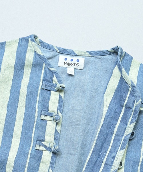 MARKEY'S（マーキーズ）の「デニム半袖チャイナシャツ（シャツ/ブラウス・キッズ・ライトブルー/ネイビー・150/140/130/120/110/100/90）」の13枚目の写真