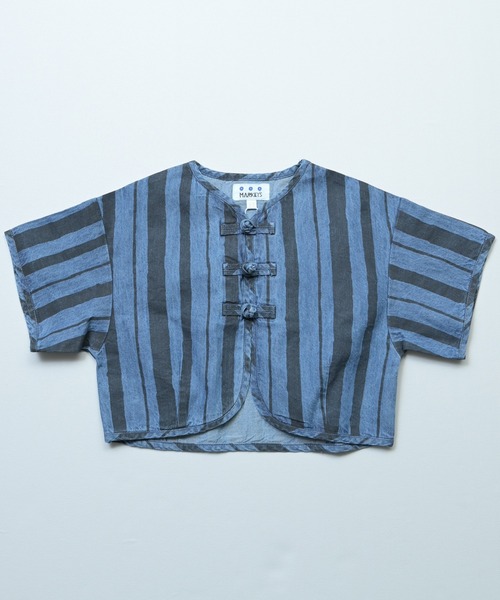 MARKEY'S（マーキーズ）の「デニム半袖チャイナシャツ（シャツ/ブラウス・キッズ・ライトブルー/ネイビー・150/140/130/120/110/100/90）」の6枚目の写真