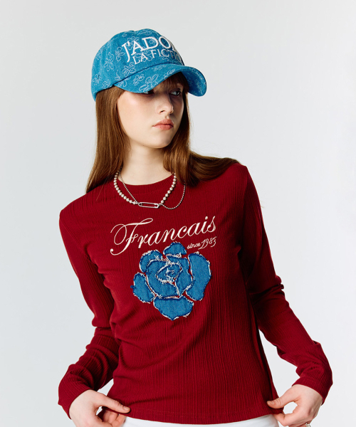 LARTIGENT(ラーティゼン)の「L15 ROSE PATCH T-SHIRT (WINE)(Tシャツ/カットソー・レディース・その他・FREE)」の1枚目の写真