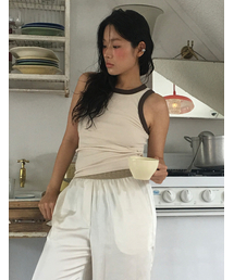 Ribbed Color-Blocked Sleeveless T Cream beige