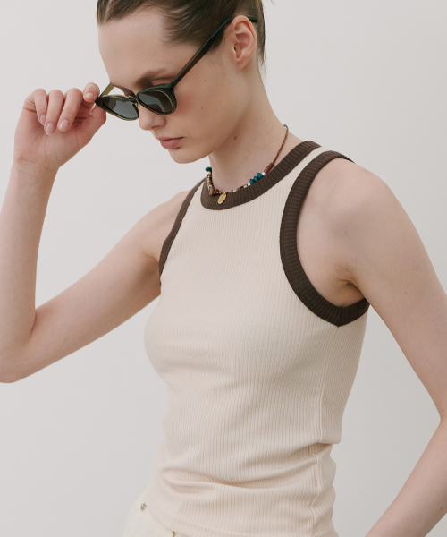 320SHOWROOM(320ショールーム)の「Ribbed Color-Blocked Sleeveless T Cream beige(Tシャツ/カットソー・レディース・その他・ONE SIZE)」の3枚目の写真