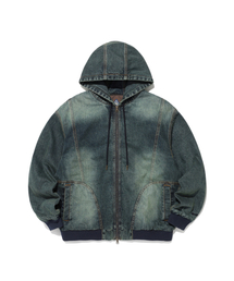 ISTKUNST（イストクンスト）の「PANELED DENIM HOOD ZIP-UP_GREEN(IK2EFMD111A)（デニムジャケット）」