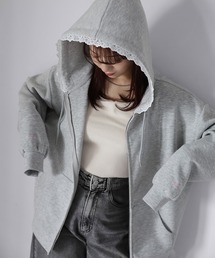 Riberry | 袖ロゴ刺繍レースダブルジップパーカー(パーカー)