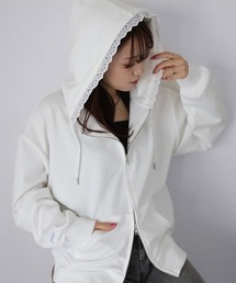 Riberry | 袖ロゴ刺繍レースダブルジップパーカー(パーカー)