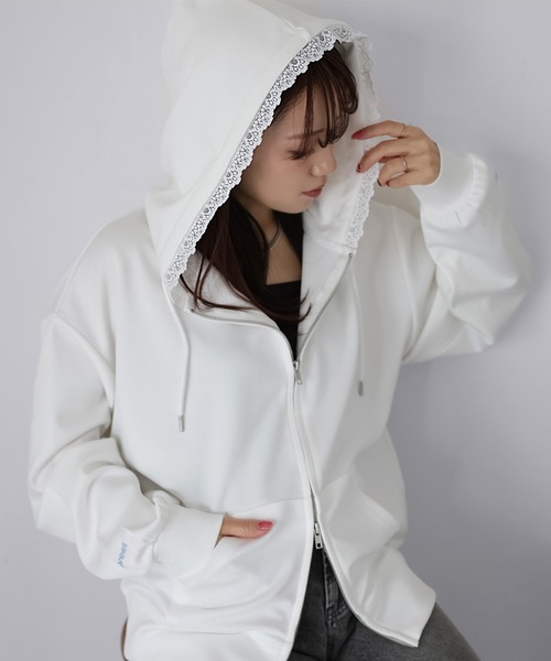 セール】袖ロゴ刺繍レースダブルジップパーカー（パーカー）｜Riberry