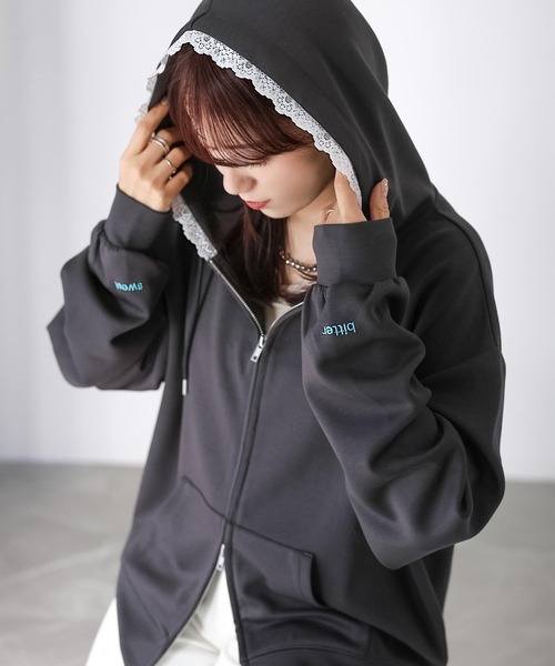 セール】袖ロゴ刺繍レースダブルジップパーカー（パーカー）｜Riberry