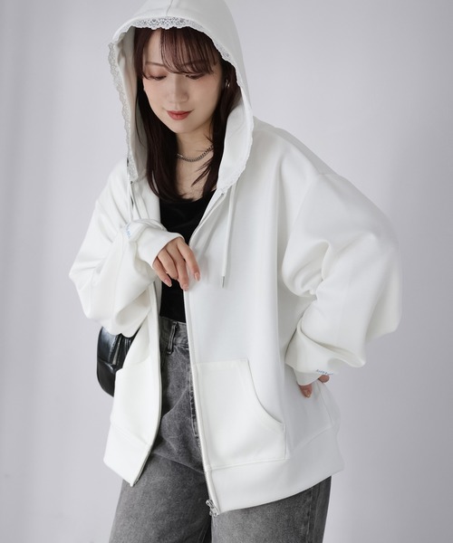 セール】袖ロゴ刺繍レースダブルジップパーカー（パーカー）｜Riberry