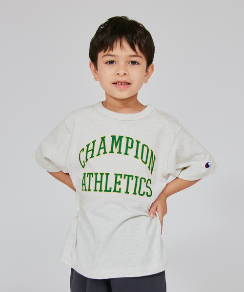 Champion（チャンピオン）の「【Champion/チャンピオン】キッズ ショートスリーブTシャツ（Tシャツ/カットソー・キッズ・グリーン系その他2/ネイビー/ホワイト/オートミール・120/110/100/160/150/140/130）」の2枚目の写真