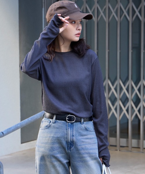 AIRY DAYシリーズ】サムホール付き クルーネック メローロンT〈マシン