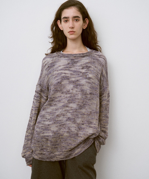 UNFIL(アンフィル)の「UNFIL アンフィル / linen & silk melange slub yarn P/O リネンシルクメランジスラブヤーンプルオーバー / WXSP-UW101(ニット/セーター・レディース・バイオレット/クリーム・1)」の2枚目の写真