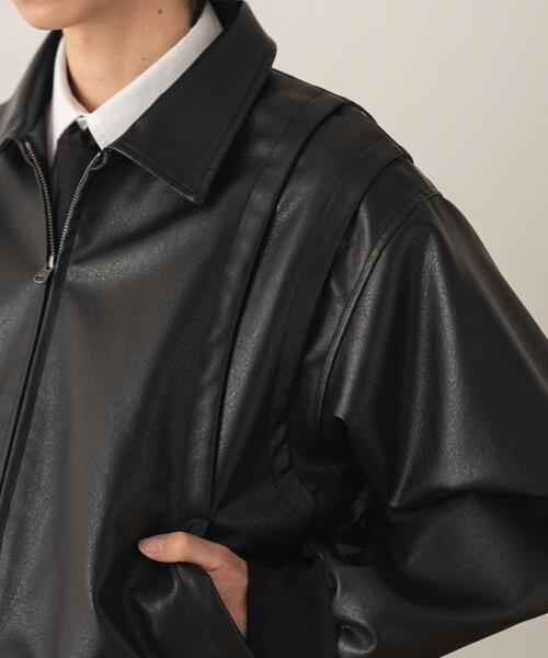 LUCY（ルーシー）の「LUCY/【26年春新作】PUタックボンバージャケット（ライダースジャケット・メンズ・ブラック・MEDIUM/LARGE）」の4枚目の写真