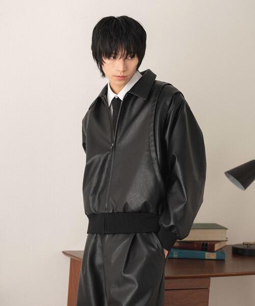 LUCY（ルーシー）の「LUCY/【26年春新作】PUタックボンバージャケット（ライダースジャケット・メンズ・ブラック・MEDIUM/LARGE）」の9枚目の写真