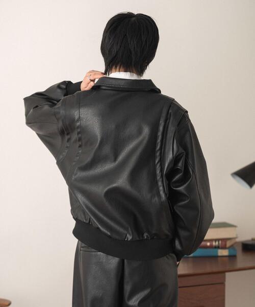 LUCY（ルーシー）の「LUCY/【26年春新作】PUタックボンバージャケット（ライダースジャケット・メンズ・ブラック・MEDIUM/LARGE）」の12枚目の写真