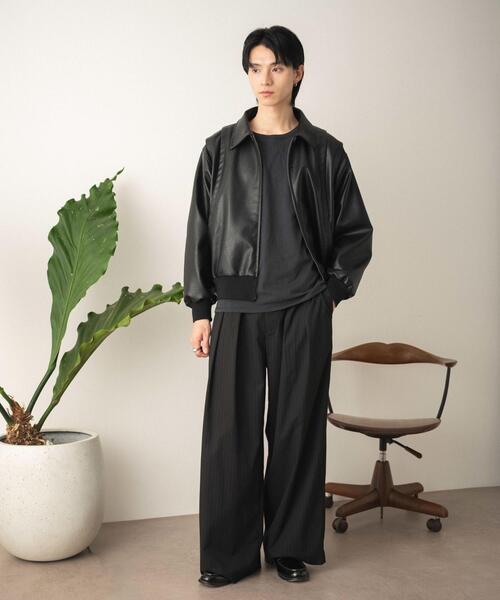 LUCY（ルーシー）の「LUCY/【26年春新作】PUタックボンバージャケット（ライダースジャケット・メンズ・ブラック・MEDIUM/LARGE）」の15枚目の写真