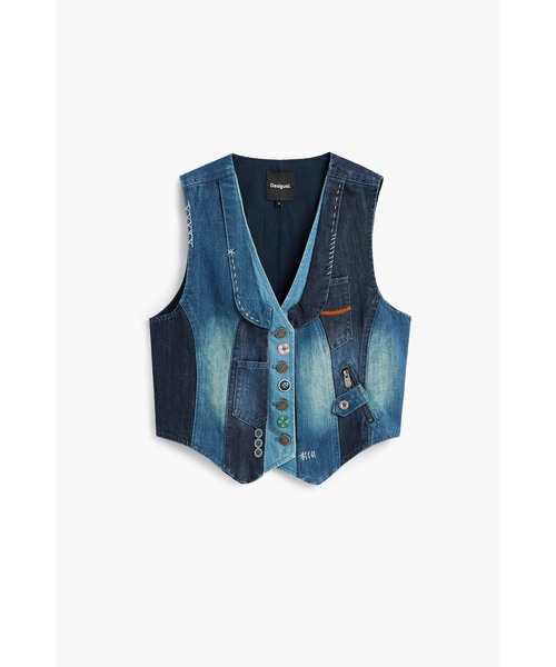 Desigual(デシグアル)の「パッチワークデニム ノースリーブベストジャケット(デニムジャケット・レディース・ブルー・S/M/L/XS/XL)」の4枚目の写真
