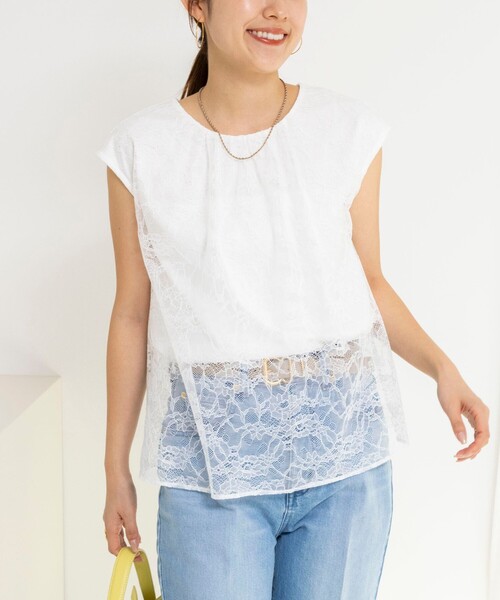 NOLLEY’S(ノーリーズ)の「ウォッシャブルレースレイヤードブラウス(シャツ/ブラウス・レディース・ブラック/ネイビー/ホワイト・38)」の2枚目の写真