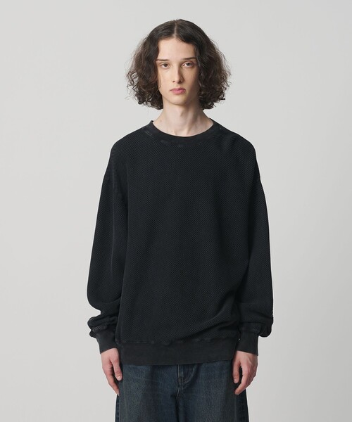 MONKEY TIME（モンキータイム）の「ウォッシュド ワッフル クルーネック（スウェット・メンズ・ブラック/ターコイズブルー・L/M/S/XL）」の2枚目の写真