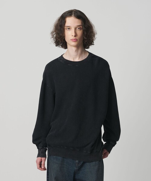 MONKEY TIME（モンキータイム）の「ウォッシュド ワッフル クルーネック（スウェット・メンズ・ブラック/ターコイズブルー・L/M/S/XL）」の3枚目の写真