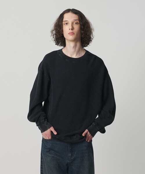 MONKEY TIME（モンキータイム）の「ウォッシュド ワッフル クルーネック（スウェット・メンズ・ブラック/ターコイズブルー・L/M/S/XL）」の5枚目の写真