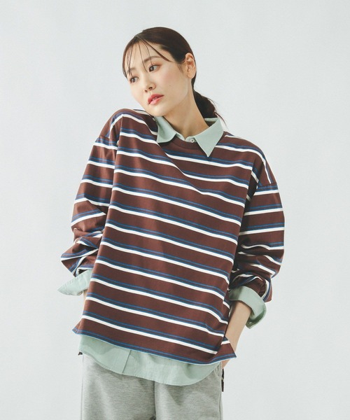 GLOBAL WORK（グローバルワーク）の「ヘビロッTEEボーダー長袖/636713（Tシャツ/カットソー・レディース・ホワイト系8/ホワイト系その他/ブラウン系その他/グレー系その他・LARGE/MEDIUM）」の4枚目の写真