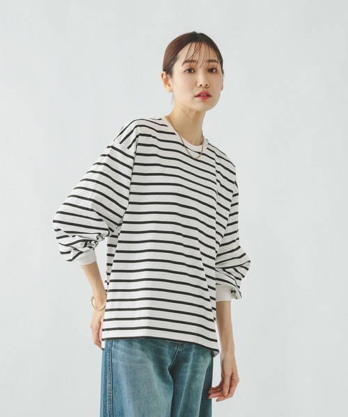 GLOBAL WORK（グローバルワーク）の「ヘビロッTEEボーダー長袖/636713（Tシャツ/カットソー・レディース・ホワイト系8/ホワイト系その他/ブラウン系その他/グレー系その他・LARGE/MEDIUM）」の7枚目の写真