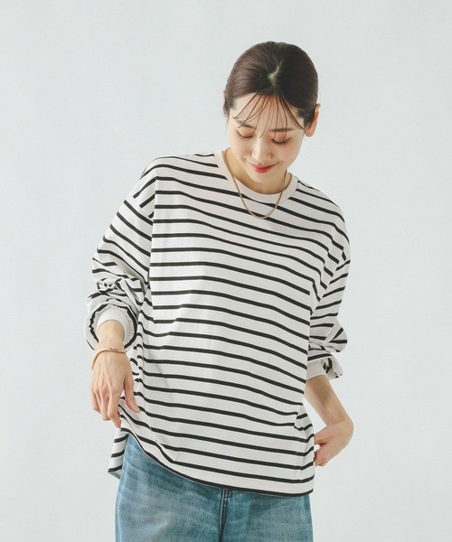 GLOBAL WORK（グローバルワーク）の「ヘビロッTEEボーダー長袖/636713（Tシャツ/カットソー・レディース・ホワイト系8/ホワイト系その他/ブラウン系その他/グレー系その他・LARGE/MEDIUM）」の8枚目の写真