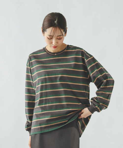 GLOBAL WORK（グローバルワーク）の「ヘビロッTEEボーダー長袖/636713（Tシャツ/カットソー・レディース・ホワイト系8/ホワイト系その他/ブラウン系その他/グレー系その他・LARGE/MEDIUM）」の15枚目の写真